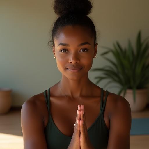 Instructor Ayesha Mokoena leading a vinyasa class