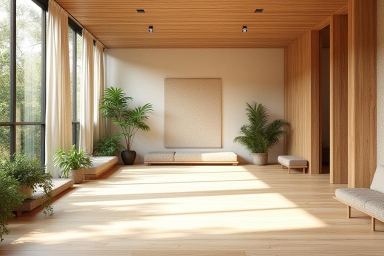 Interior view of ZenWave Yoga's eco-friendly studio